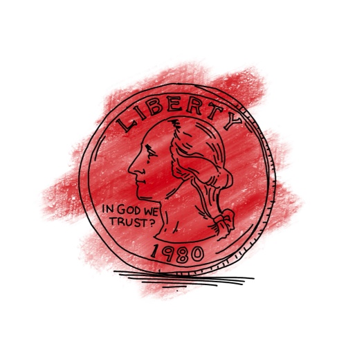 sketch of a quarter painted red